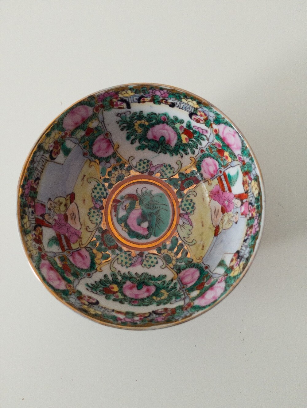 Vintage Chinese Famille Rose Medallion Porcelain Rice Bowl Hand Painted